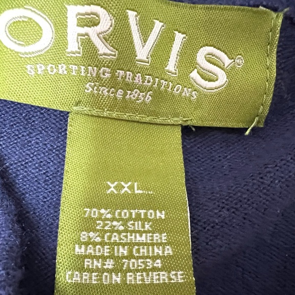 Orvis  Sweater Mens XXL 1/4 Zip  Cotton Silk Cashmere Blend Blue 834 - Picture 2 of 3